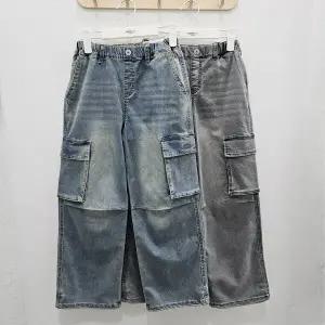 [행텐주니어][모다시흥]행텐주니어 풀밴딩 카고 와이드 파라슈트 데님팬츠