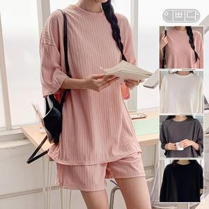 이삐다 여성 여름 웨이브패턴 솔리드 반팔티 반바지 투피스세트 썸머셋업  IBBD25_DS36