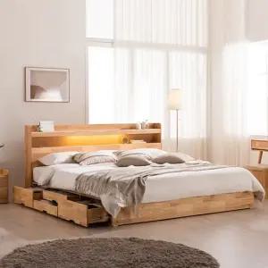 삼익가구 태리 LED 4단 수납 원목 침대 매트제외-라지킹)