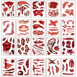 할로윈 분장 스티커 판박이 10매 1세트 타투 어린이 페이스 상처 좀비 가짜피 코스튬 분장