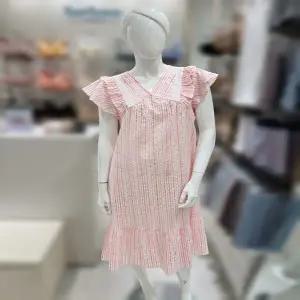[바바라] AGW4603L 피치핑크 스트라이프 면레이온 반팔 원피스 파자마