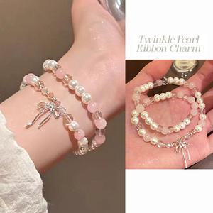 타르블 진주비즈 두바퀴 리본참 팔찌