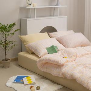 슈가체크 이불베개세트 핑크오렌지 국산 사계절 향균 침구