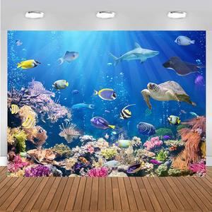바다 속 8x6피트 깊이의 차이야 사진 배경 - 오션 언더워터 월드 아쿠아리움 산호 열대어 생일 파티 특별 행사 비디오 비닐 컬러