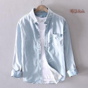 몽환적인 남자 청셔츠 코디 네이비 남성 남방 스판 연청 남녀공용 셔츠 데님난방여름구김없는 센스