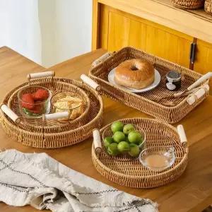 원형 미니 라탄 바구니 간식 쟁반 트레이 귤 바스켓/수납바구니 정리바스켓 보관바구니 인테리어바구니