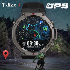T-Rex 3 울트라 내장 듀얼 밴드 GPS 스마트워치 5ATM 방수 48mm AMOLED 나침반 170+ 스포츠 내구성 군용 스