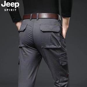 JEEP SPIRIT 봄 가을 겨울 오버올 남성 루즈 스트레이트 포켓 카고바지