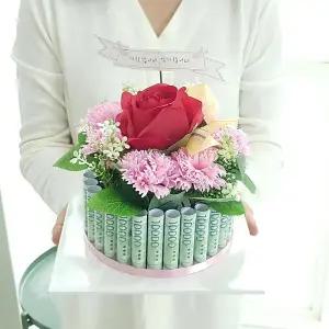 플라워케익용돈박스 30 핑크 어버이날 생신 선물 돈나오는 반전 상자 케이크
