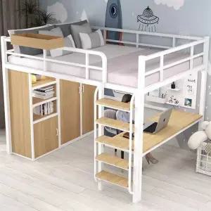 성인2층벙커침대 철제벙커침대 수납 침대책상 원목 프레임 일체형