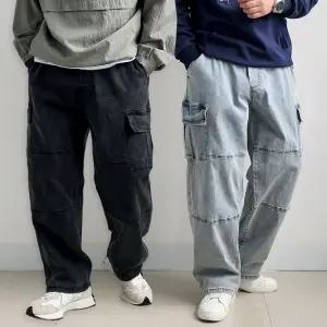 리얼타임 벌룬 카고 데님/ 남자 빅사이즈 와이드 밴딩 파라슈트 청바지 스판 건빵 흑청 연청 진청 알렉스로간 lot-6878