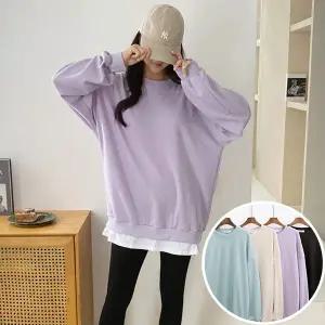 레이어드 긴팔 맨투맨 BOX 여성 오버핏 티셔츠 (3컬러) 박시핏 빅사이즈