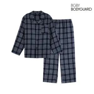 보디가드 남성 선염 체크 면폴리 기모 겨울용 잠옷 커플 파자마 BBMNB913 상하의 세트