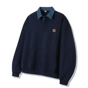 트릴리온 TR일리오 ILLIO N 레더 패치 데님 카라 럭비 맨투맨_네이비 TRFSH17NV 268334