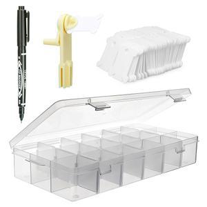 블루 핸드카트 자수 치실 정리함, 탈착식 18칸 크로스 스티치 실 보관함 1개, 플라스틱 보빈 100개, 와인더