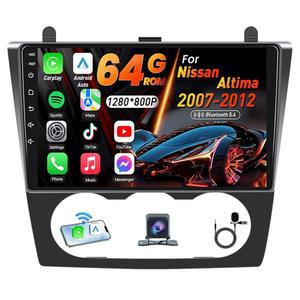 닛산 알티마 2007-2012용 4G RAM+64G ROM 카 라디오: 업그레이드 9인치 1280*800P IPS 터치스크린 무선 카플레이 및 안드로이드 오토, 스테레오 GPS 내비게이션 5G WIFI 블루투스 FM 1080P 백업 카메라 SWC