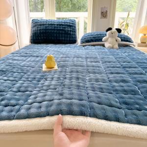 단단한토퍼 두꺼운 따뜻한 우유 벨벳 매트리스 토퍼 더블 침대 커버 접이식 얇은 다다미 매트 미끄럼 방지 시트 침대보 겨울