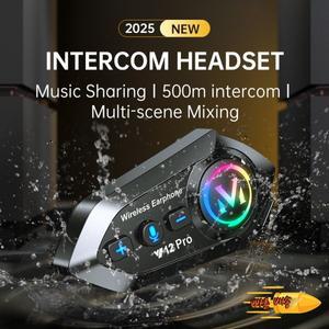 Y12Pro 블루투스 헬멧 인터콤 이어폰 방수 소음 감소 500m 인터콤 스피커 이어폰