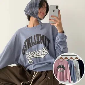 라인 긴팔 BOX 맨투맨 여성 오버핏 티셔츠 (4컬러) 박시핏 빅사이즈