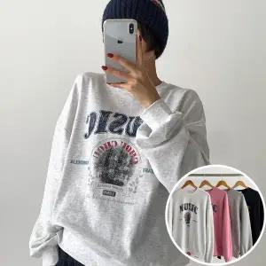 뮤직 긴팔 BOX 맨투맨 여성 오버핏 티셔츠 (4컬러) 박시핏 빅사이즈