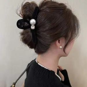 [콩심팥심]여성스러운 헤어 악세사리 하프진주 큐빅 벨벳 집게핀