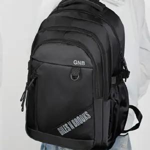 남성용 학원용 검정 빅 레터링 포켓 백팩