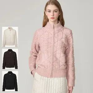 [로코엘라]페이 다이아 스티치 터치업 부클 니트 여성 집업_P408246342