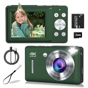 디지털 카메라, 44MP 컴팩트 카메라, FHD 1080P 포인트 및 촬영 16배 줌, 얼굴 감지, 스마일 캡처, 안티 쉐이크, 남아 여아 청소년 선물용 디지털 카메라 (딥 그린)