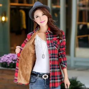 여성 기모 셔츠 체크 남방 겨울 양털 보온 셔츠