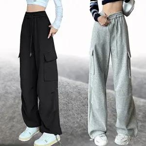 [힙제이](FREE~2XL) 기모바지 와이드팬츠 카고바지 스트링 통바지 고무줄