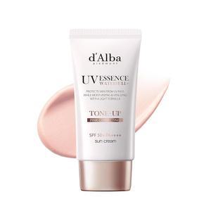 d Alba 톤업 UV 에센스 선크림 SPF50+ PA ++++ 메이크업 베이스 세럼 땀과 물에 강하다 워터프루프 이지 워셔블 한 번에 떨어뜨리다 판데프리 자외선 민감성 건성 저자극 얼굴 전신용 핑크 50ml