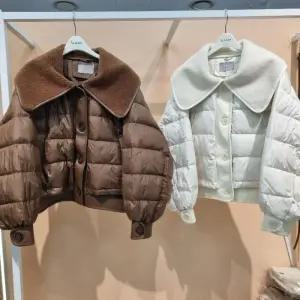 라티움 HC34 뽀글이넓은카라 덕 패딩 옆트임 밑단스트링 숏짧은 루즈핏오리털패딩  T2