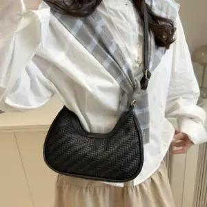 여성 가죽 엮음 디자인 크로스바디 미니 호보백