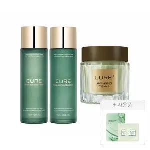 김정문알로에 큐어 안티에이징 기획(수딩 토너 130ml, 1개+수딩 에멀젼 130ml, 1개+안티에이징크림S, 1개)+증정(리알로에 피토 그린 앰플 마스크 30ml, 1매+안티에이징 크림S 파우치 2ml, 2개)