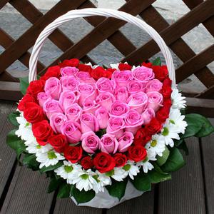 레드핑크하트 장미꽃바구니