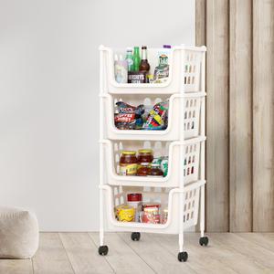 보노하우스 오픈 스텝 바스켓 4단 베란다 펜트리 정리 수납 선반 이동식 트롤리 고정형