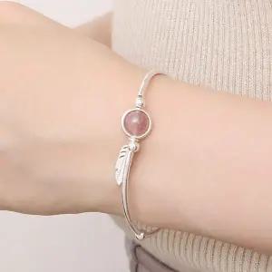 925 실버 캔디 쥬빌레 로즈쿼츠 원석 볼 스트링 데일리 은 팔찌