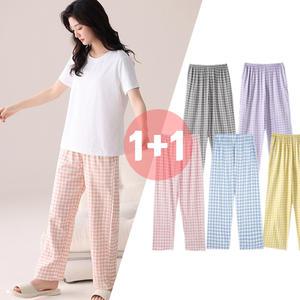 [1개+1개] BEST 홈웨어 파자마 이지 체크 여름 잠옷 반바지 긴바지 밴딩팬츠 원피스 외