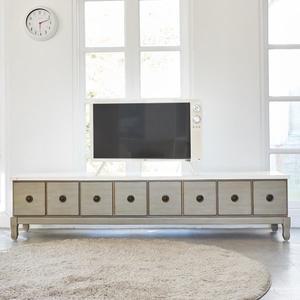 [버지니아]막탄석 8룩 원목 TV거실장 6서랍 엔틱베이지