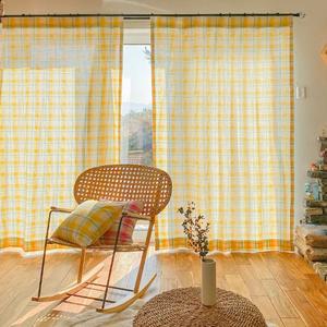 레브라이프 솔라 체크 면린넨 커튼-옐로우