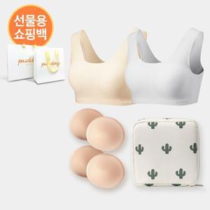 [푸딩언더웨어][쇼핑백 증정]푸딩 선물세트(뉴푸딩브라2매,브라패드 총4세트,생리대파우치,줄자)