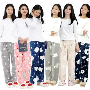 겨울 극세사 수면바지 잠옷 세트 여성 홈웨어 커플 극세사 남자 여자 밴딩바지 따뜻 도톰