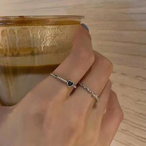 [2개세트] 히로든 심플 블랙하트 여성 반지