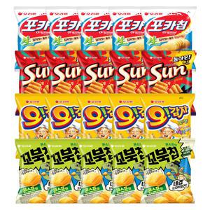 오리온 포카칩 오리지널 66g 돌아온썬 64g 오감자그라탕 50g 꼬북칩 콘스프 58g 각 5개씩 (총20개)