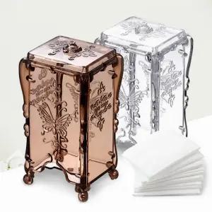 투명 화장솜 케이스 스탠드 화장대 욕실 보관 브라운