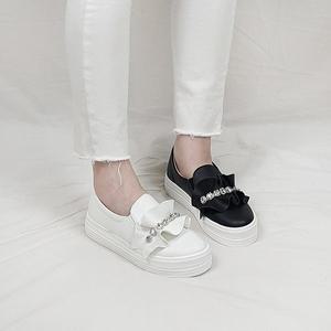 [디아]네티 국산 큐빅 보석 프릴 밴딩 통굽 키높이 슬립온 5cm