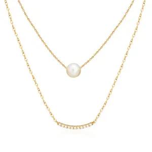 14K 큐빅 스마일 진주 레이어드 체인 목걸이 MON40283