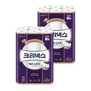 크리넥스 저자극 천연펄프 3겹 데코&소프트 27m 30롤 2개