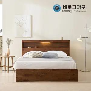 디어 LED 3단 수납 참죽 원목 침대프레임 Q_매트제외_착불배송