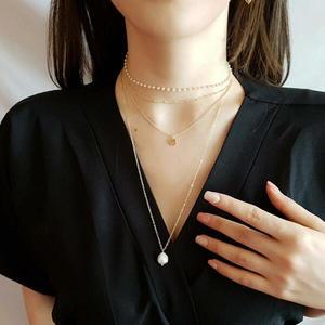 여자 하객룩 담수진주 코인 체인 4줄 레이어드 목걸이_3